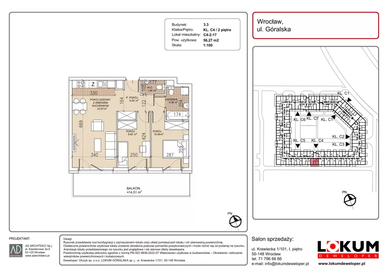 3 pokoje, mieszkanie 56,27 m², piętro 2, oferta nr C4-2-17, Lokum Soho, Wrocław, Stare Miasto, ul. Góralska