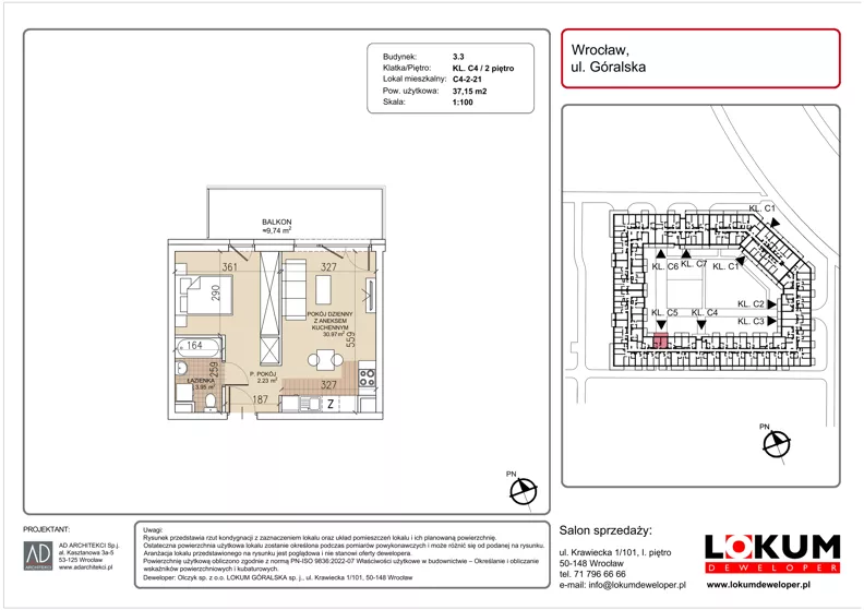 1 pokój, mieszkanie 37,15 m², piętro 2, oferta nr C4-2-21, Lokum Soho, Wrocław, Stare Miasto, ul. Góralska