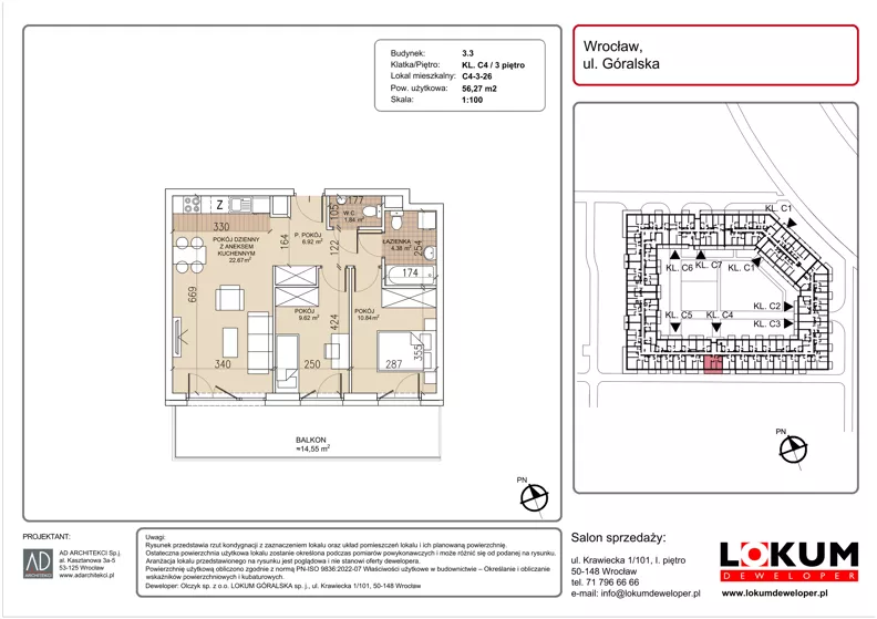 3 pokoje, mieszkanie 56,27 m², piętro 3, oferta nr C4-3-26, Lokum Soho, Wrocław, Stare Miasto, ul. Góralska
