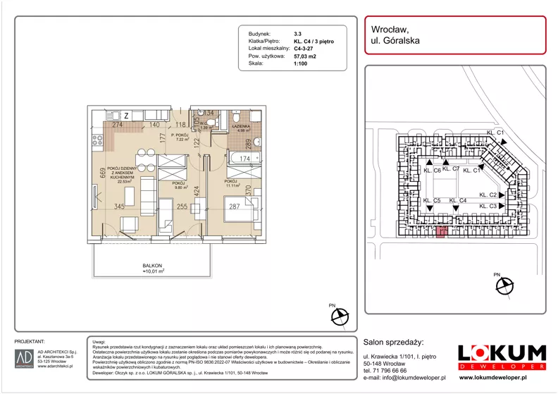 3 pokoje, mieszkanie 57,03 m², piętro 3, oferta nr C4-3-27, Lokum Soho, Wrocław, Stare Miasto, ul. Góralska