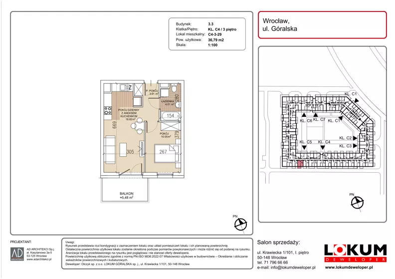 2 pokoje, mieszkanie 36,79 m², piętro 3, oferta nr C4-3-29, Lokum Soho, Wrocław, Stare Miasto, ul. Góralska