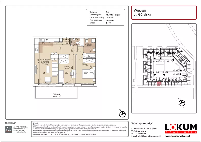 3 pokoje, mieszkanie 57,03 m², piętro 4, oferta nr C4-4-36, Lokum Soho, Wrocław, Stare Miasto, ul. Góralska