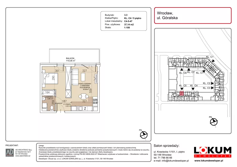 1 pokój, mieszkanie 37,14 m², piętro 5, oferta nr C4-5-47, Lokum Soho, Wrocław, Stare Miasto, ul. Góralska