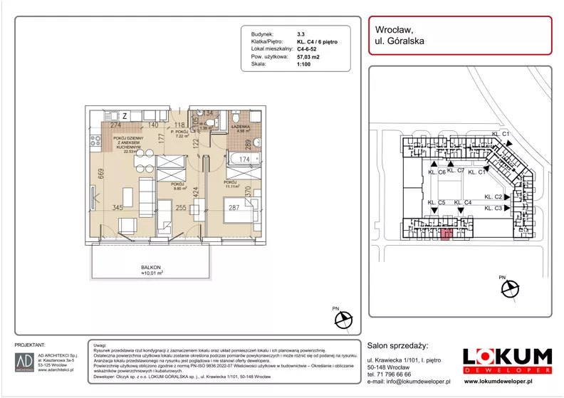 3 pokoje, mieszkanie 57,03 m², piętro 6, oferta nr C4-6-52, Lokum Soho, Wrocław, Stare Miasto, ul. Góralska