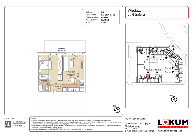 1 pokój, mieszkanie 37,14 m², piętro 6, oferta nr C4-6-55, Lokum Soho, Wrocław, Stare Miasto, ul. Góralska