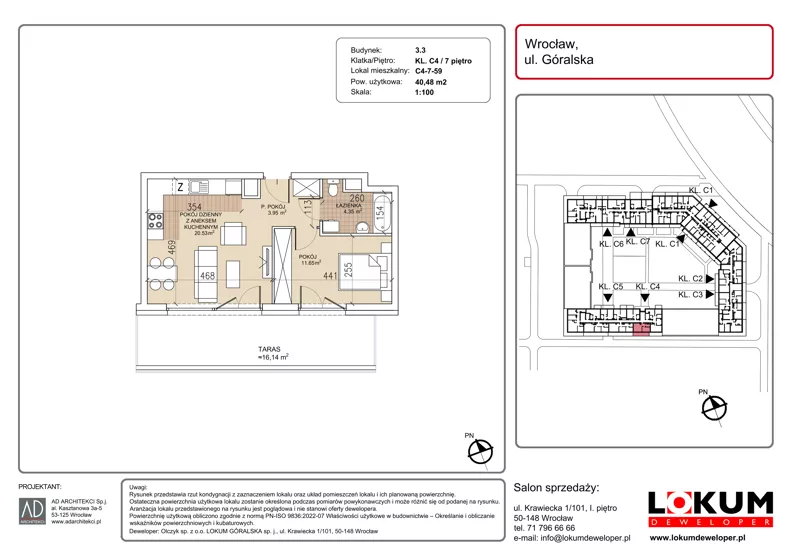 2 pokoje, mieszkanie 40,48 m², piętro 7, oferta nr C4-7-59, Lokum Soho, Wrocław, Stare Miasto, ul. Góralska