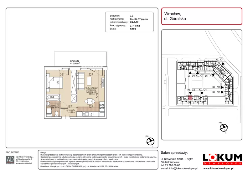 1 pokój, mieszkanie 37,15 m², piętro 7, oferta nr C4-7-62, Lokum Soho, Wrocław, Stare Miasto, ul. Góralska