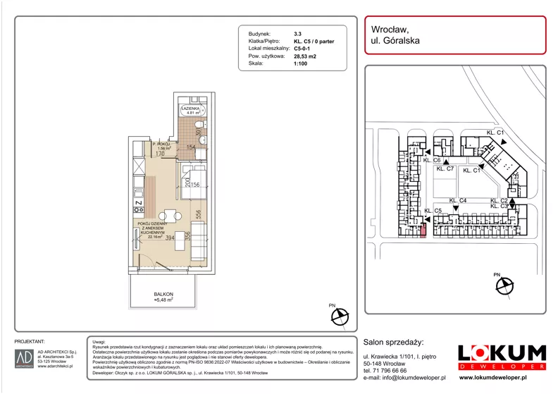 1 pokój, mieszkanie 28,53 m², parter, oferta nr C5-0-1, Lokum Soho, Wrocław, Stare Miasto, ul. Góralska