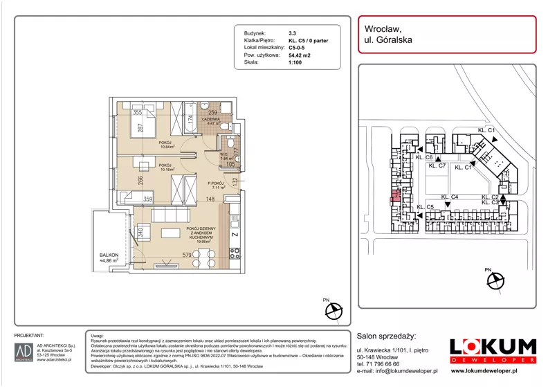 3 pokoje, mieszkanie 54,42 m², parter, oferta nr C5-0-5, Lokum Soho, Wrocław, Stare Miasto, ul. Góralska