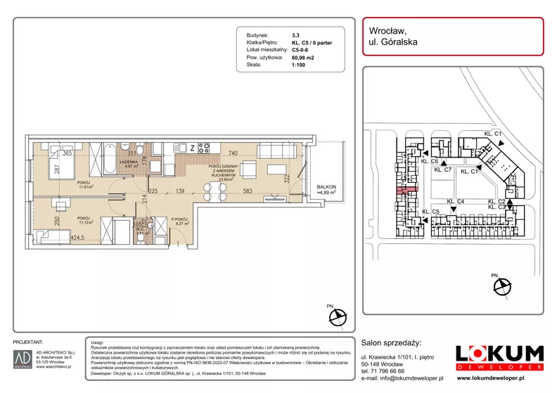 3 pokoje, mieszkanie 60,98 m², parter, oferta nr C5-0-6, Lokum Soho, Wrocław, Stare Miasto, ul. Góralska
