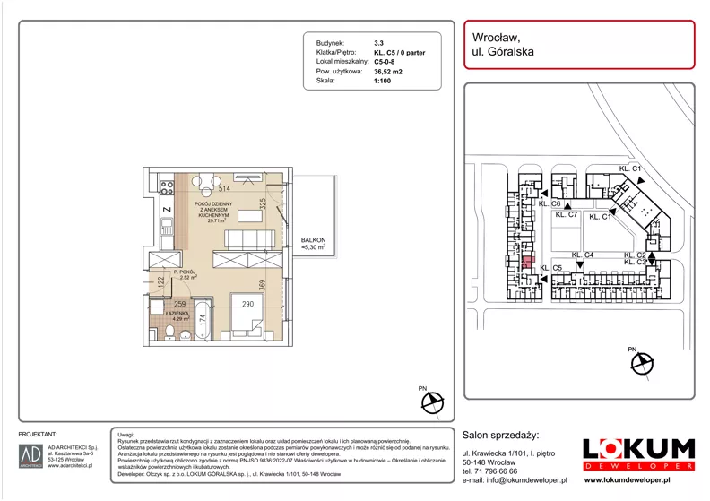 1 pokój, mieszkanie 36,52 m², parter, oferta nr C5-0-8, Lokum Soho, Wrocław, Stare Miasto, ul. Góralska