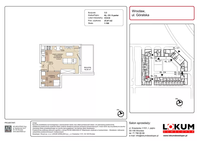 1 pokój, mieszkanie 27,07 m², parter, oferta nr C5-0-9, Lokum Soho, Wrocław, Stare Miasto, ul. Góralska
