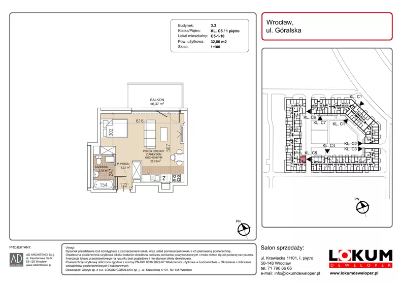 1 pokój, mieszkanie 32,80 m², piętro 1, oferta nr C5-1-10, Lokum Soho, Wrocław, Stare Miasto, ul. Góralska