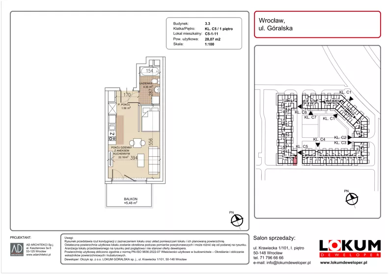 1 pokój, mieszkanie 28,07 m², piętro 1, oferta nr C5-1-11, Lokum Soho, Wrocław, Stare Miasto, ul. Góralska