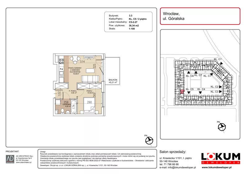2 pokoje, mieszkanie 36,34 m², piętro 2, oferta nr C5-2-27, Lokum Soho, Wrocław, Stare Miasto, ul. Góralska