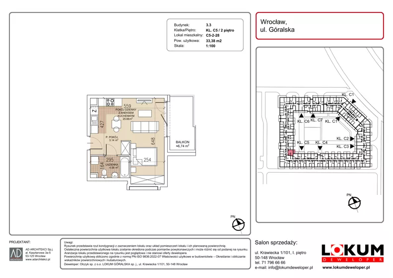 1 pokój, mieszkanie 33,38 m², piętro 2, oferta nr C5-2-28, Lokum Soho, Wrocław, Stare Miasto, ul. Góralska