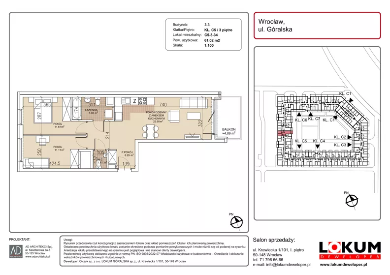 3 pokoje, mieszkanie 61,02 m², piętro 3, oferta nr C5-3-34, Lokum Soho, Wrocław, Stare Miasto, ul. Góralska
