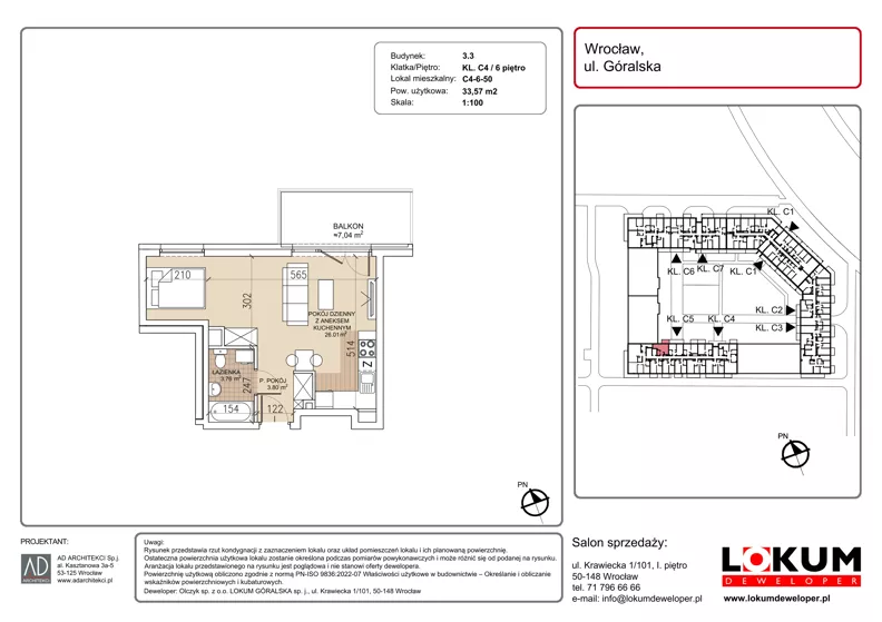1 pokój, mieszkanie 33,57 m², piętro 6, oferta nr C5-6-50, Lokum Soho, Wrocław, Stare Miasto, ul. Góralska