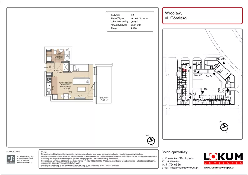 1 pokój, mieszkanie 26,61 m², parter, oferta nr C6-0-1, Lokum Soho, Wrocław, Stare Miasto, ul. Góralska