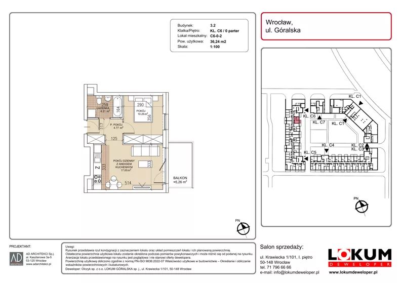 2 pokoje, mieszkanie 36,24 m², parter, oferta nr C6-0-2, Lokum Soho, Wrocław, Stare Miasto, ul. Góralska