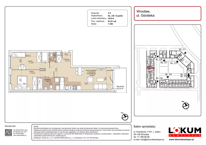 3 pokoje, mieszkanie 61,01 m², parter, oferta nr C6-0-4, Lokum Soho, Wrocław, Stare Miasto, ul. Góralska