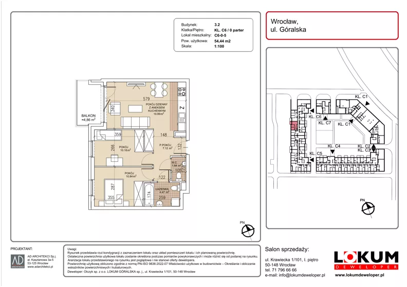 3 pokoje, mieszkanie 54,44 m², parter, oferta nr C6-0-5, Lokum Soho, Wrocław, Stare Miasto, ul. Góralska