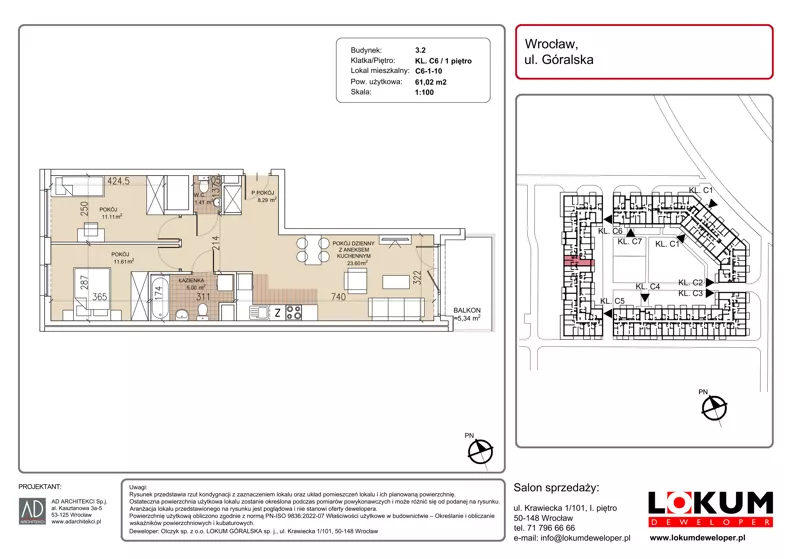 3 pokoje, mieszkanie 61,02 m², piętro 1, oferta nr C6-1-10, Lokum Soho, Wrocław, Stare Miasto, ul. Góralska