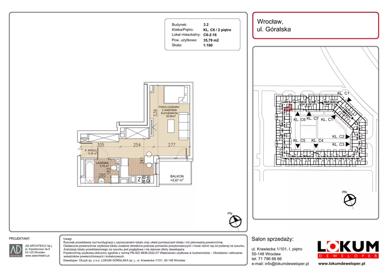 1 pokój, mieszkanie 35,79 m², piętro 2, oferta nr C6-2-16, Lokum Soho, Wrocław, Stare Miasto, ul. Góralska