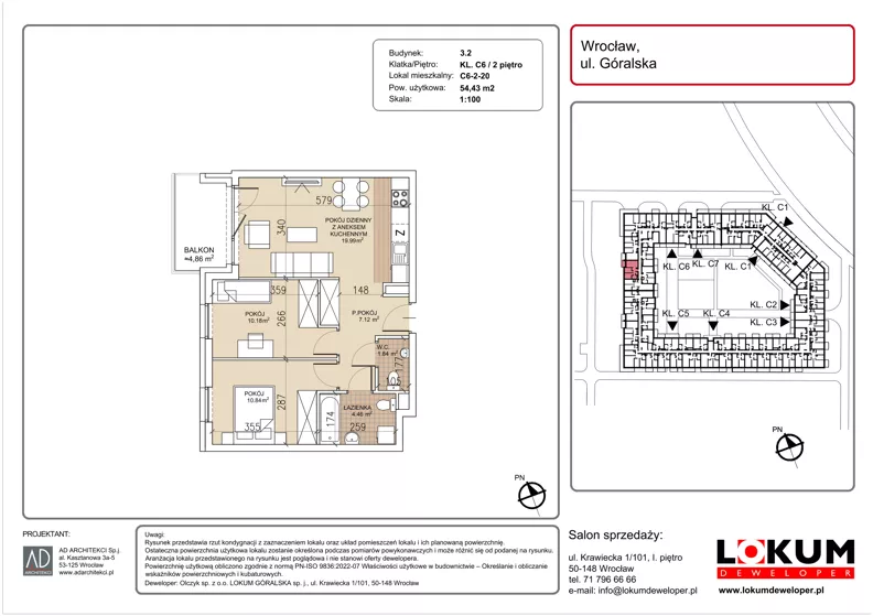3 pokoje, mieszkanie 54,43 m², piętro 2, oferta nr C6-2-20, Lokum Soho, Wrocław, Stare Miasto, ul. Góralska