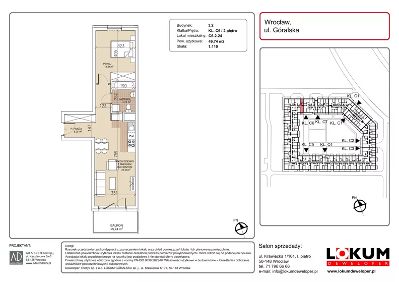 2 pokoje, mieszkanie 49,74 m², piętro 2, oferta nr C6-2-24, Lokum Soho, Wrocław, Stare Miasto, ul. Góralska