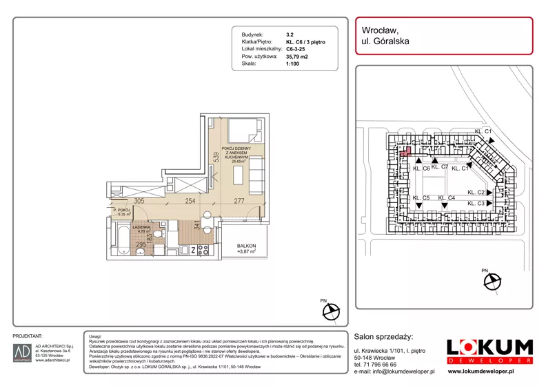 1 pokój, mieszkanie 35,79 m², piętro 3, oferta nr C6-3-25, Lokum Soho, Wrocław, Stare Miasto, ul. Góralska