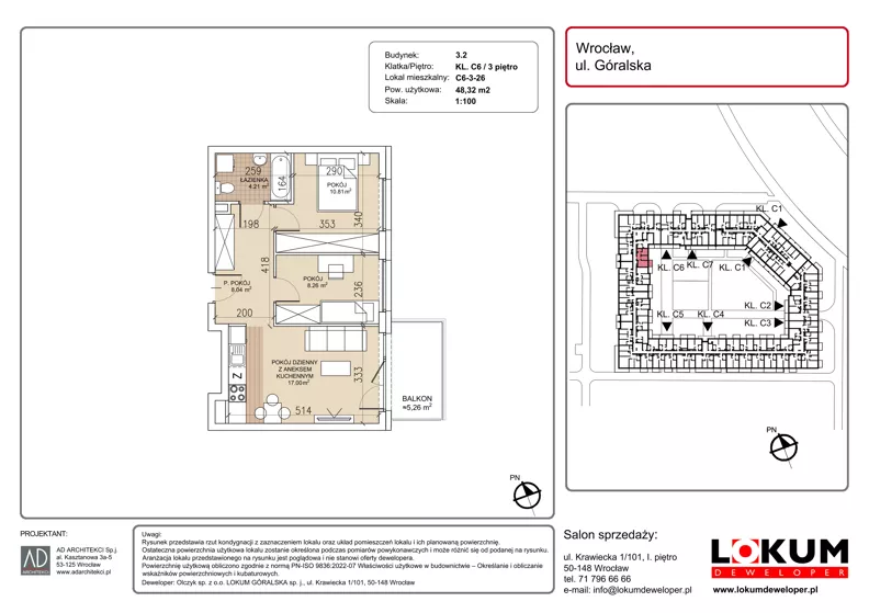 3 pokoje, mieszkanie 48,32 m², piętro 3, oferta nr C6-3-26, Lokum Soho, Wrocław, Stare Miasto, ul. Góralska