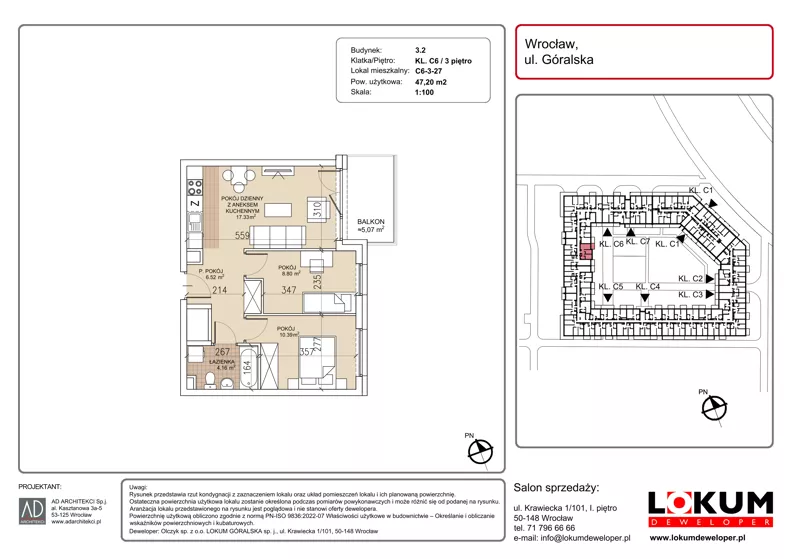 3 pokoje, mieszkanie 47,20 m², piętro 3, oferta nr C6-3-27, Lokum Soho, Wrocław, Stare Miasto, ul. Góralska