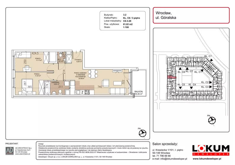 3 pokoje, mieszkanie 61,02 m², piętro 3, oferta nr C6-3-28, Lokum Soho, Wrocław, Stare Miasto, ul. Góralska
