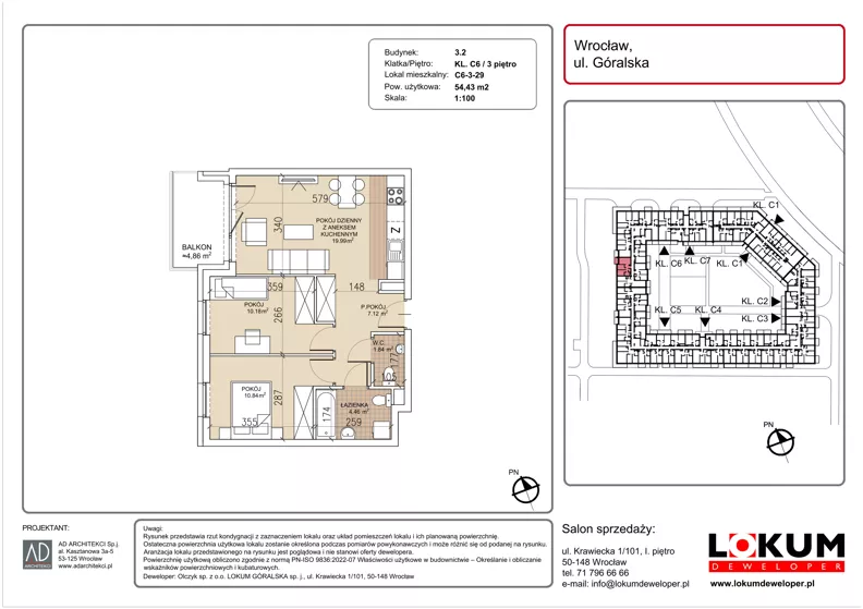 3 pokoje, mieszkanie 54,43 m², piętro 3, oferta nr C6-3-29, Lokum Soho, Wrocław, Stare Miasto, ul. Góralska