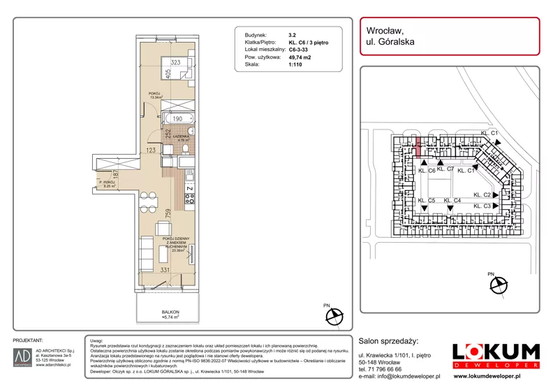 2 pokoje, mieszkanie 49,74 m², piętro 3, oferta nr C6-3-33, Lokum Soho, Wrocław, Stare Miasto, ul. Góralska