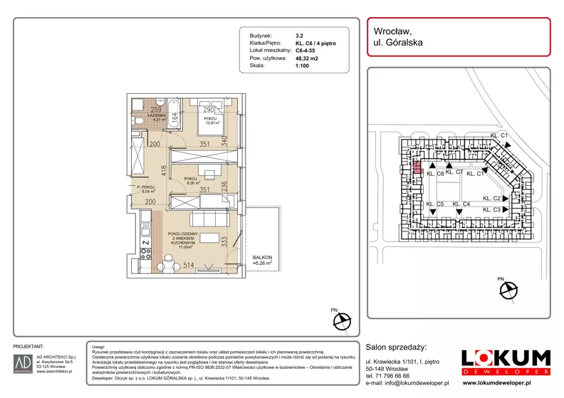 3 pokoje, mieszkanie 48,32 m², piętro 4, oferta nr C6-4-35, Lokum Soho, Wrocław, Stare Miasto, ul. Góralska