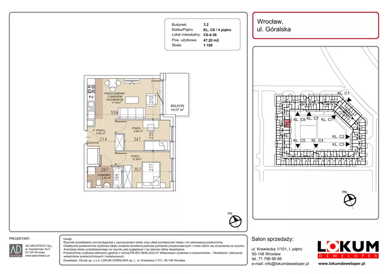 3 pokoje, mieszkanie 47,20 m², piętro 4, oferta nr C6-4-36, Lokum Soho, Wrocław, Stare Miasto, ul. Góralska