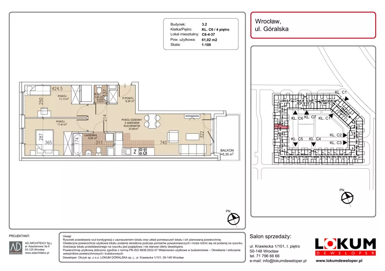 3 pokoje, mieszkanie 61,02 m², piętro 4, oferta nr C6-4-37, Lokum Soho, Wrocław, Stare Miasto, ul. Góralska