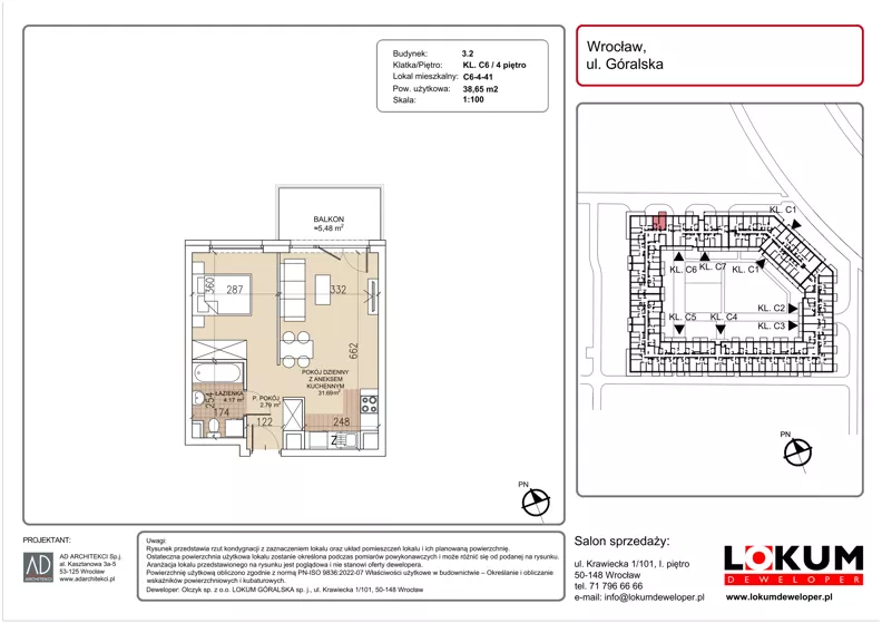 1 pokój, mieszkanie 38,65 m², piętro 4, oferta nr C6-4-41, Lokum Soho, Wrocław, Stare Miasto, ul. Góralska