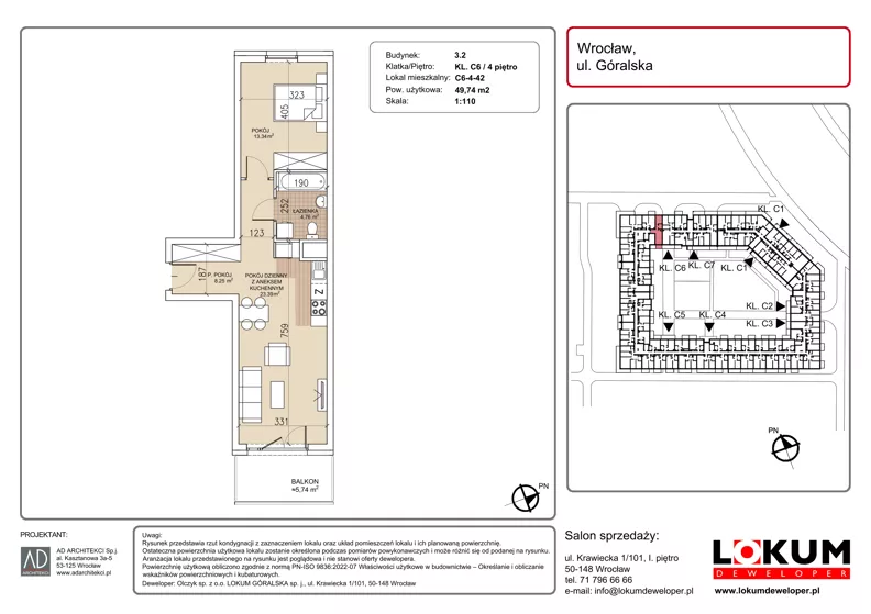 2 pokoje, mieszkanie 49,74 m², piętro 4, oferta nr C6-4-42, Lokum Soho, Wrocław, Stare Miasto, ul. Góralska