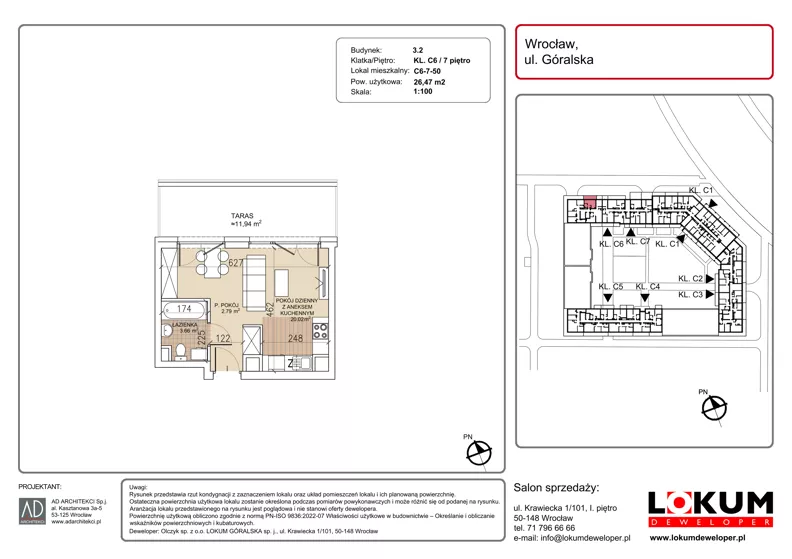 1 pokój, mieszkanie 26,47 m², piętro 7, oferta nr C6-7-50, Lokum Soho, Wrocław, Stare Miasto, ul. Góralska