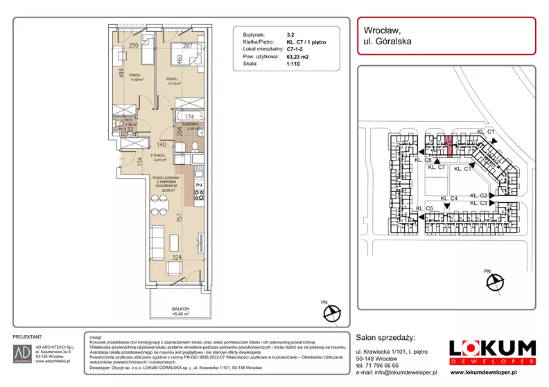 3 pokoje, mieszkanie 63,23 m², piętro 1, oferta nr C7-1-2, Lokum Soho, Wrocław, Stare Miasto, ul. Góralska