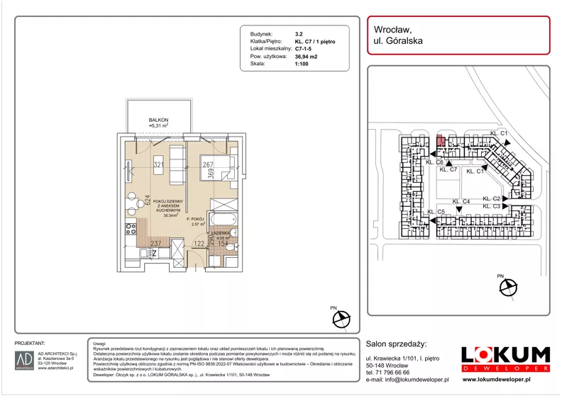 1 pokój, mieszkanie 36,94 m², piętro 1, oferta nr C7-1-5, Lokum Soho, Wrocław, Stare Miasto, ul. Góralska