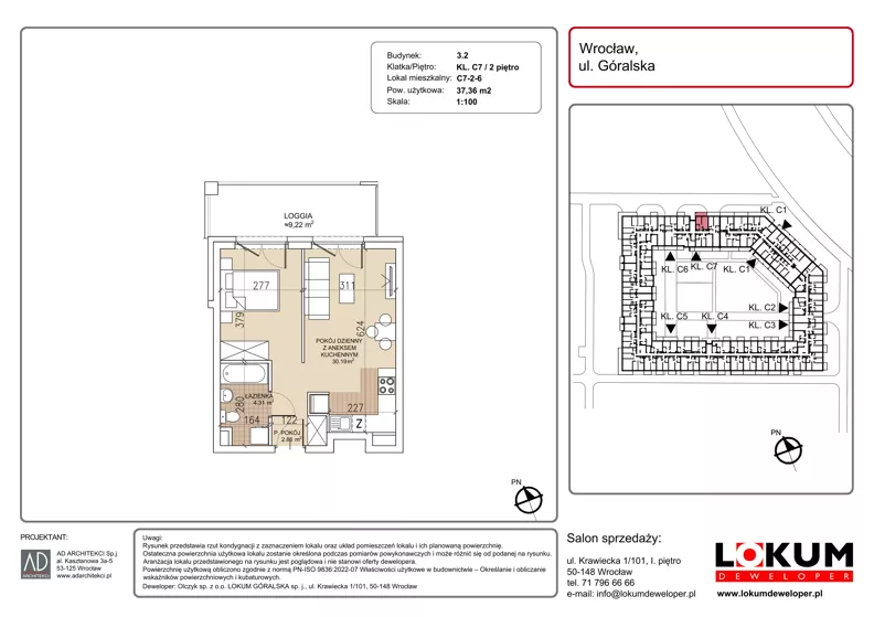 1 pokój, mieszkanie 37,36 m², piętro 2, oferta nr C7-2-6, Lokum Soho, Wrocław, Stare Miasto, ul. Góralska