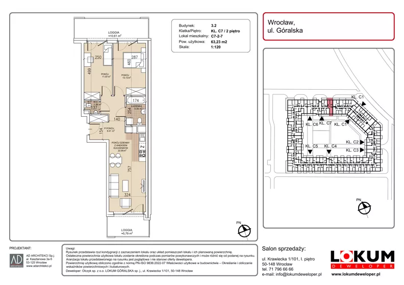 3 pokoje, mieszkanie 63,23 m², piętro 2, oferta nr C7-2-7, Lokum Soho, Wrocław, Stare Miasto, ul. Góralska