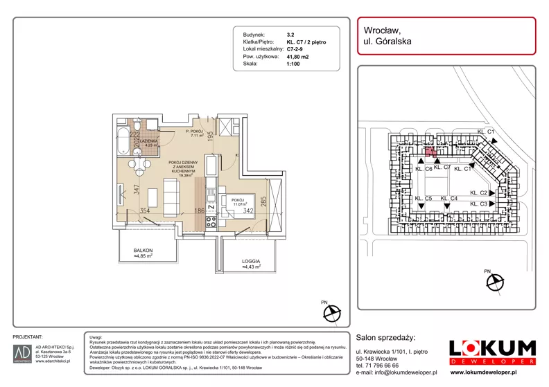2 pokoje, mieszkanie 41,80 m², piętro 2, oferta nr C7-2-9, Lokum Soho, Wrocław, Stare Miasto, ul. Góralska