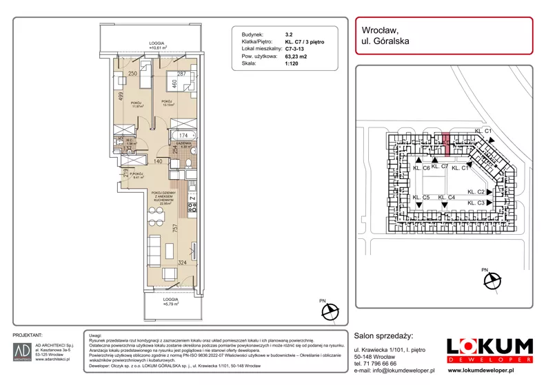 3 pokoje, mieszkanie 63,23 m², piętro 3, oferta nr C7-3-13, Lokum Soho, Wrocław, Stare Miasto, ul. Góralska