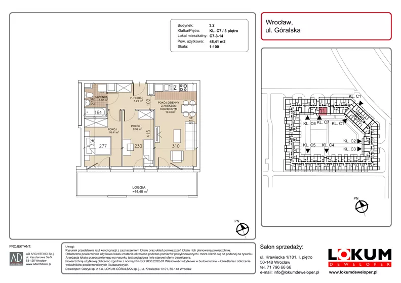 3 pokoje, mieszkanie 48,41 m², piętro 3, oferta nr C7-3-14, Lokum Soho, Wrocław, Stare Miasto, ul. Góralska