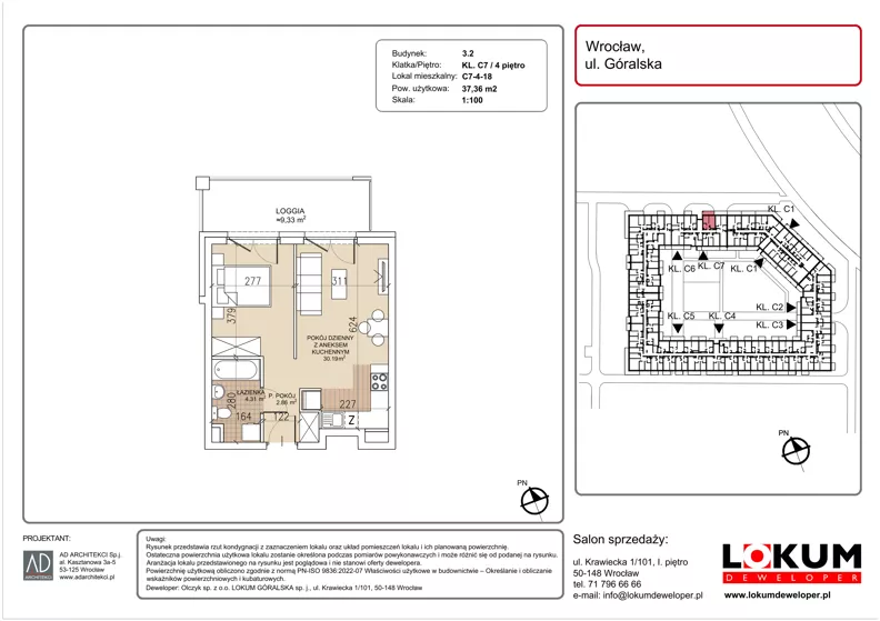 1 pokój, mieszkanie 37,36 m², piętro 4, oferta nr C7-4-18, Lokum Soho, Wrocław, Stare Miasto, ul. Góralska